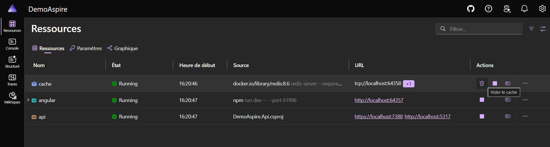 Vider le cache dans le dashboard